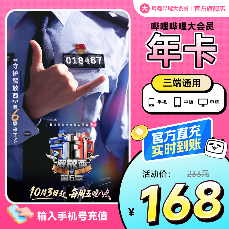 哔哩哔哩大会员年卡12个月卡bilibili大会员年卡直充 不支持电视