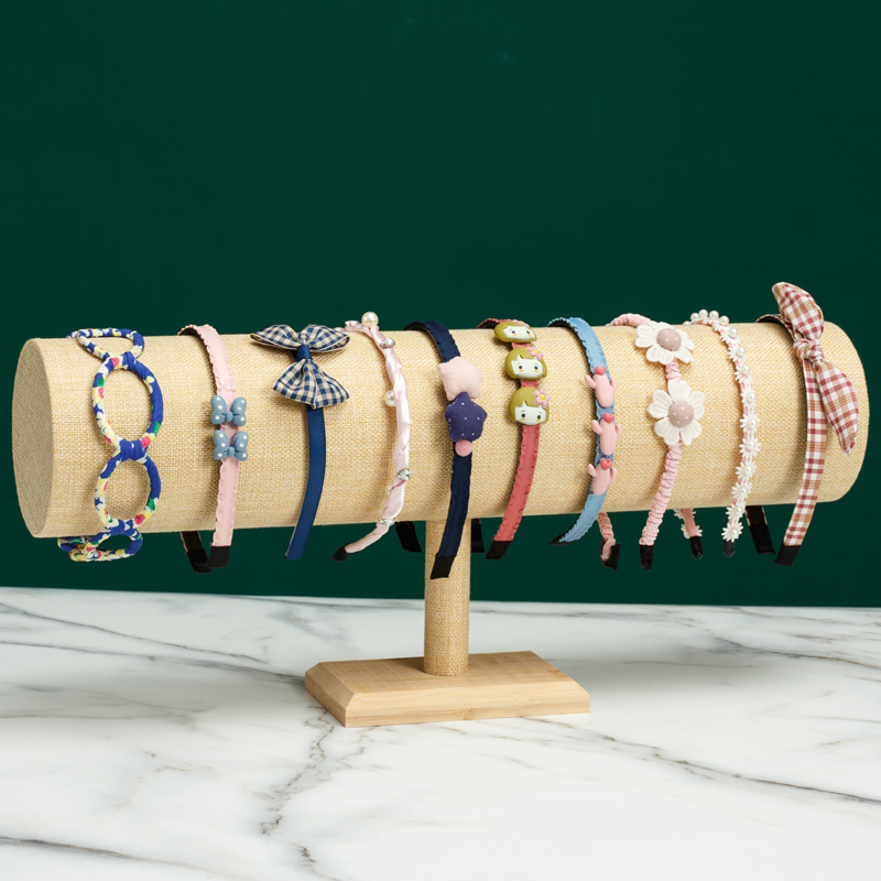 极速竹木头箍展示架绒布发箍架子发圈H发夹陈列首饰收纳层架饰品 - 图0