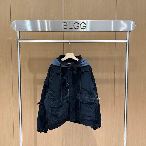 【现货】WE11DONE TRACK重工破坏水洗做旧拉链连帽夹克棉服外套 - 图2