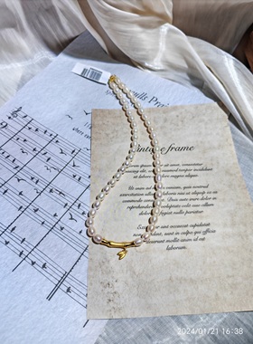 淡水珍珠银镀金竹节项链轻奢小众设计高级感时尚个性气质独特首饰