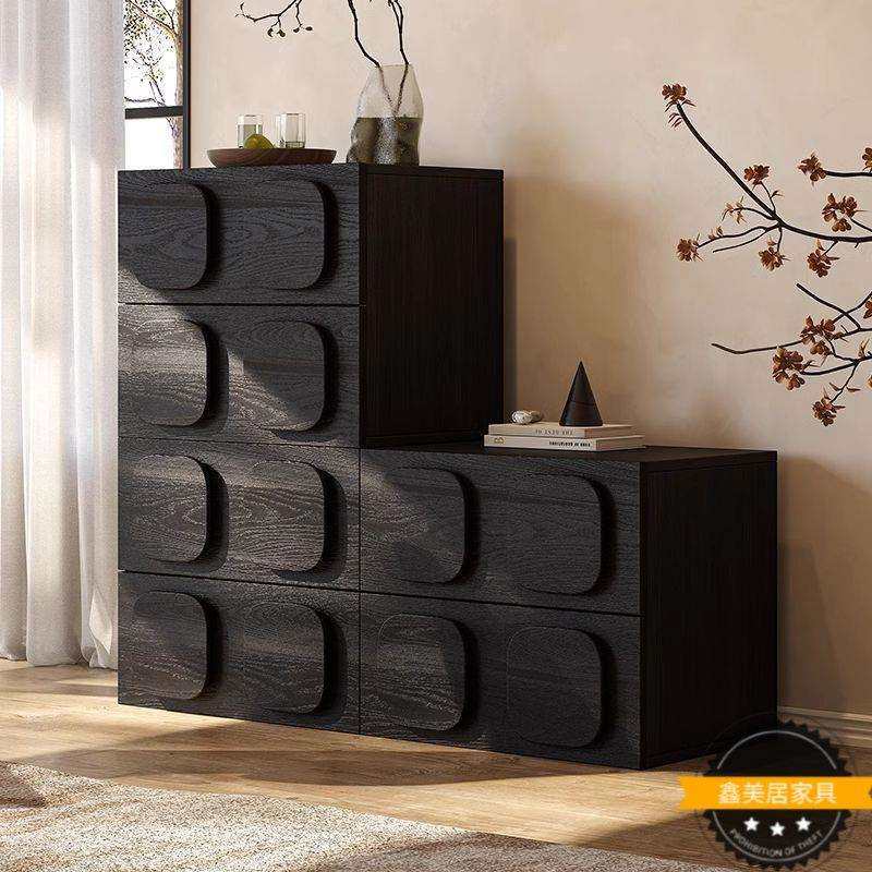 法式中古实木斗柜组合客厅沙发边柜收纳储物柜复古卧室黑色卡门柜,淘宝优惠券,粉丝福利购,淘宝优惠卷