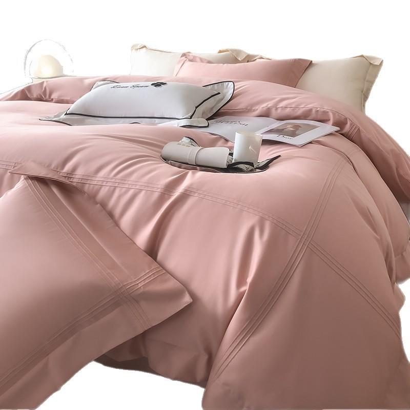 新款长绒棉四件套100纯色感床单床笠被套罩床上用品4 - 图3