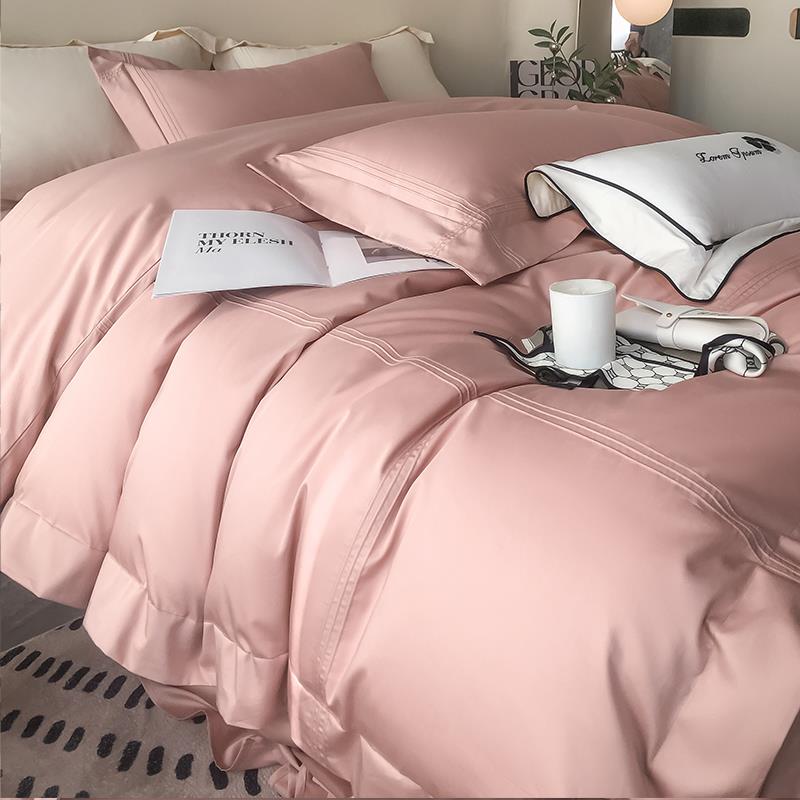 新款长绒棉四件套100纯色感床单床笠被套罩床上用品4 - 图2