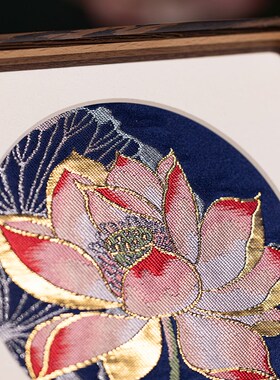 南京云锦研究所荷花招财非遗w手工刺绣桌面摆件礼盒礼物送朋友客