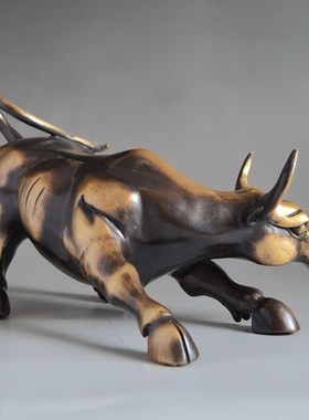 纯铜华尔街牛旺市生肖斗牛摆件办公室博物架桌面客X厅装饰工艺品