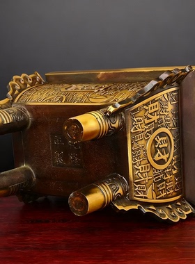 纯黄铜聚财鼎摆件招聚鼎盛千秋香炉鼎家用财方形香炉鼎炉铜香炉