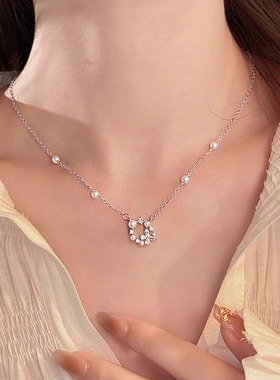 圆形镂空微镶珍珠项链吊坠锁骨链