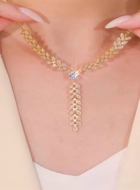 超闪锆石麦穗流苏项链百搭锁骨链