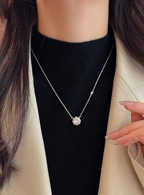 金色圆形水晶吊坠项链小众锁骨链