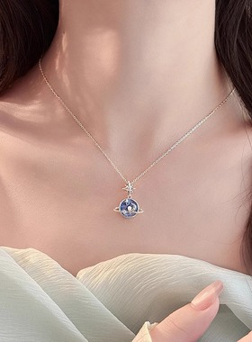 银色珐琅彩星球项链女百搭锁骨链