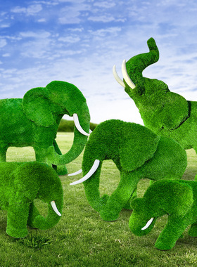 新品户外草皮f雕塑大象摆件园林景观绿植动物大型玻璃钢花园庭院