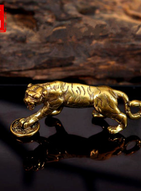 新品纯铜老虎抓钱虎桌面摆件装饰工艺品创意虎年小V礼品生肖虎实