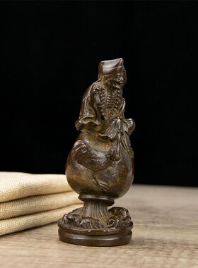 极速复古非纯铜活佛济公和尚桌面摆D件古玩伏虎罗汉佛像摆饰文玩
