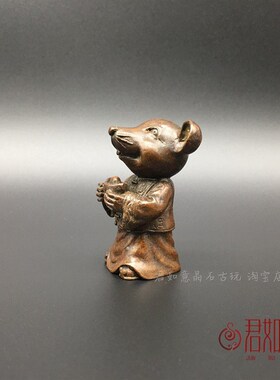 新品实心铜元宝老鼠摆件 t复古包浆生肖小老鼠铜鼠茶宠铜艺工艺品