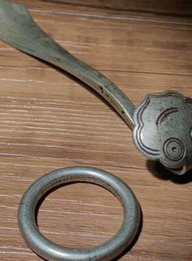 新品藏区回流老物件k婆娑三圣老银如意灵芝摆件文玩长10.5cm宽2.5