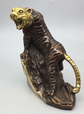 新品古玩杂项仿古铜器收藏家居饰B品摆件纯黄铜虎啸山河兽中大王