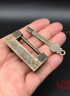 新品古玩铜器仿古老锁具 喜鹊登梅小铜锁黑色小锁古锁Z锁具迷你小
