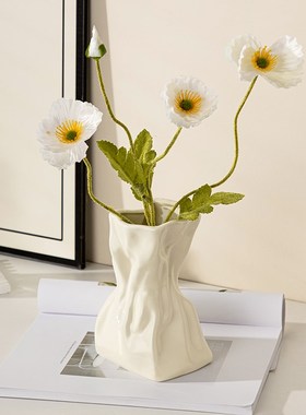 速发客厅干花摆花装饰餐桌意设创摆轻奢陶瓷花瓶简约居家插件