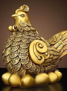 速发铜鸡摆件纯黄铜母鸡金鸡下蛋生肖鸡家居玄关装饰公司工艺礼品