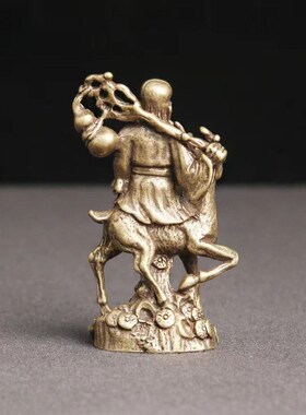 极速纯黄铜南极j仙翁桌面摆件福禄骑鹿寿星佛像客厅纯铜小摆件纳