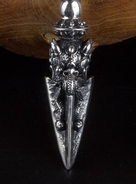 极速普巴降d魔杵吊坠 男女同款 金刚杵足银纯银 泰银项链