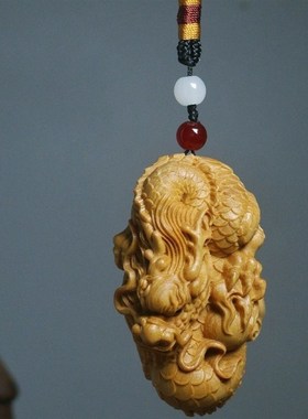 极速实木雕刻太行柏木雕男士生肖神龙F文玩手把件盘玩物件随身生