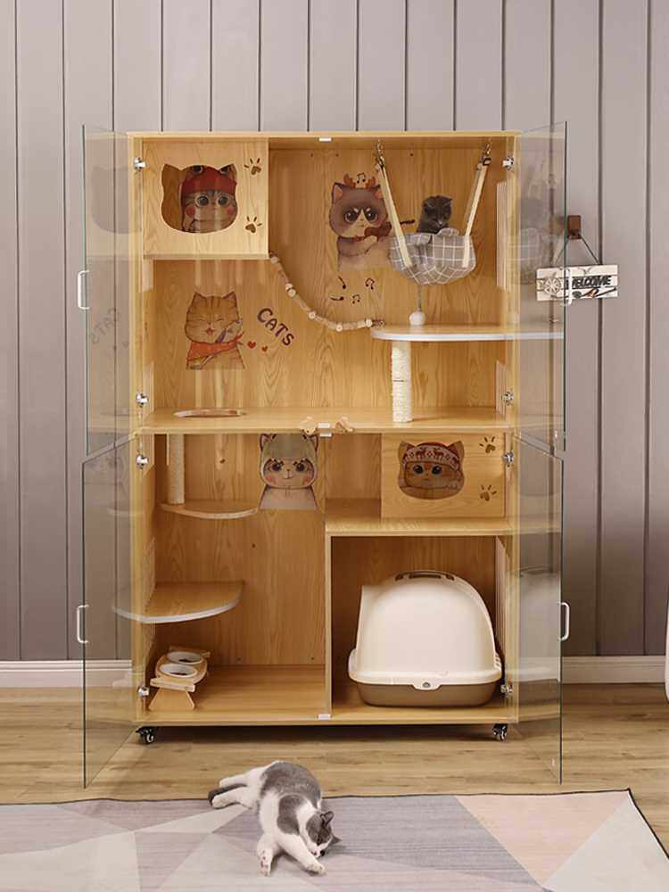 极速新款实木猫别墅实木猫笼猫窝猫房子J猫柜笼家用钢化玻璃猫屋,淘宝优惠券,粉丝福利购,淘宝优惠卷
