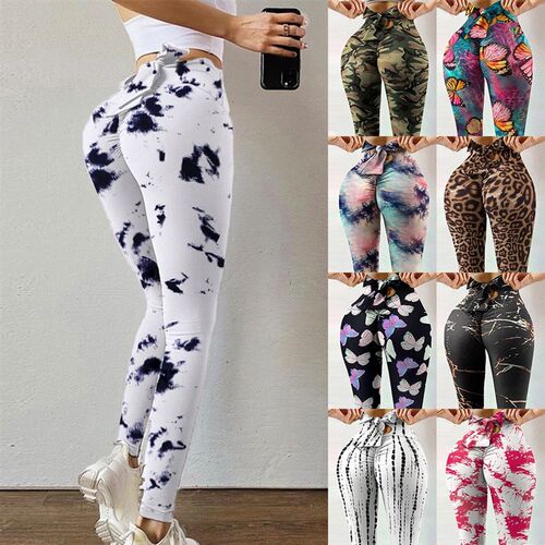 极速Tie Dye Print Loeggings Bow Tie High Waist Women Stch St - 图0