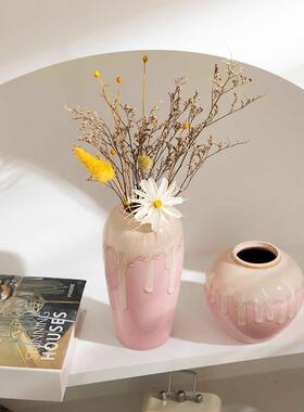 景德镇陶瓷流釉花瓶高级感客厅插花艺术ins风轻奢高档桌面小摆件