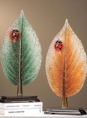 轻奢高档摆件高级工艺术树叶入户玄关客厅电视玻璃柜子壁龛装饰品