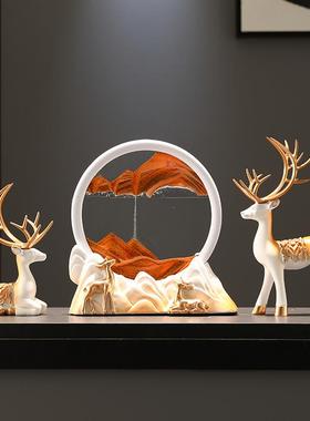 创意流沙画摆件平安喜乐鹿电视柜玄关酒柜装饰乔迁新家居结婚礼物