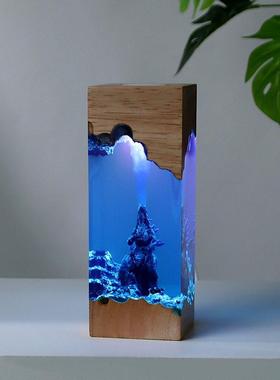 纯手工炫酷哥吉斯拉海洋风桌面摆件送朋友生日礼物朋克树脂小夜灯