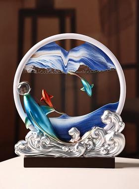 送领导礼物3D流沙画酒柜高档办公室鱼沙漏解压装饰品乔迁新居礼品