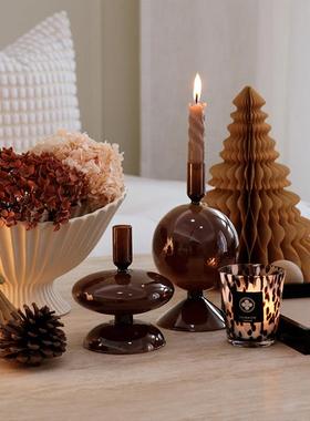 COLORHUNTER 中古深棕玻璃烛台玄关餐边柜摆件高级感复古家居装饰