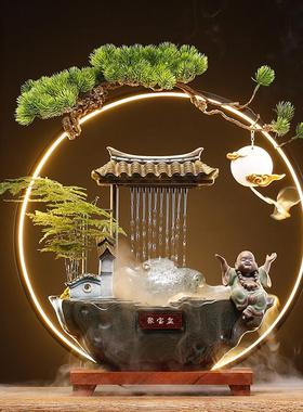 创意中式流水风水招财摆件客厅办公室桌面喷泉加湿开业乔迁礼物品