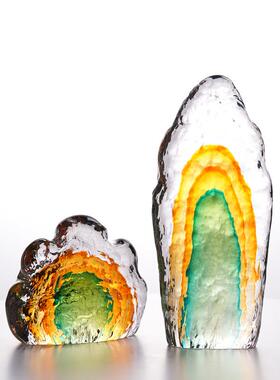 高档琉璃山峰假山轻奢客厅玄关电视柜餐桌博古架装饰玻璃桌面摆件