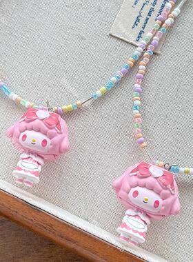 韩版新款美乐蒂彩珠项链甜美少女心夏日颈链百搭潮酷学生网红饰品