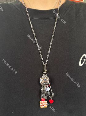 甜酷创意小众设计感猫咪叉子蛋糕项链时尚少女心吊坠服饰链条配饰