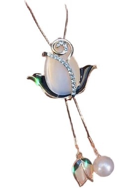 极速毛衣链女秋冬2021年v新款潮长款小众郁金香吊坠装饰卫衣项链