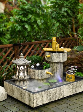 新品庭院池塘假山流水鱼池造景摆件天台景观N阳台水系花园布置室