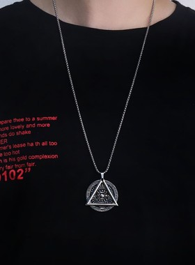 极速邪恶之眼嘻哈项链o男潮街头个性百搭钛钢毛衣链网红ins吊坠女