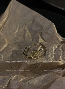 极速宝藏女孩小众精致女王风金币戒指开J口可调节时尚气质日韩简