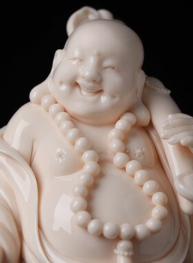 新品戴玉b堂陶瓷如意布袋弥勒开心笑弥勒佛省级大师郑建忠收藏艺