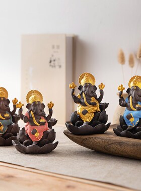 新品泰式复e古象鼻神陶瓷禅意摆件开业礼品店铺办公室收银台桌面