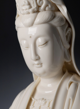 新品戴玉a堂《祥云观音》仿古瓷省级大师周金田收藏佛像菩萨像陶