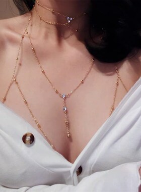 极速馨怡锁骨胸j链性感饰品乳链女吊带链子比基尼项链钛钢身体装