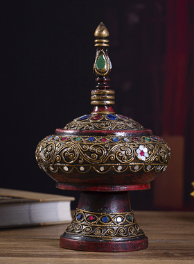 新品泰式实木金箔收纳盒家居客厅玄关电视柜装饰R佛塔摆件东南亚