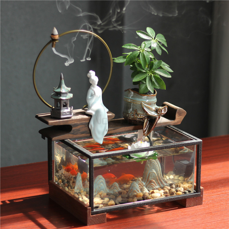 推荐Zen Chinese Ceramic Water Fountain Feng Shui Lucky Home