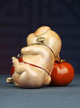 铜欣祥 彩铜《诸事如意》生肖猪柿子摆件桌面装饰品生日礼品摆设