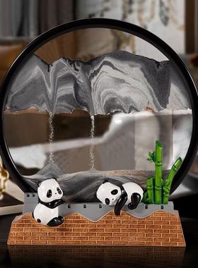 熊猫流沙画 画摆件创意解压沙漏轻奢客厅酒柜办公室桌艺术装饰品